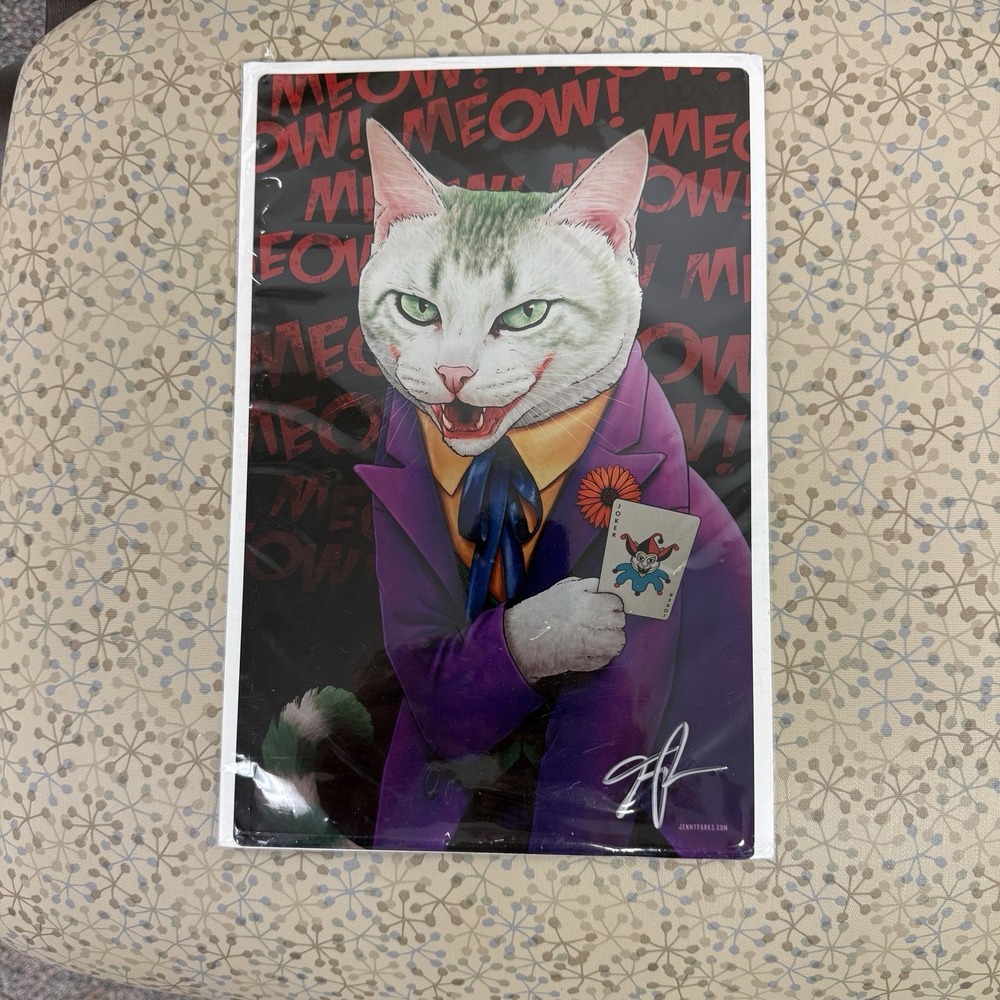 Jenny Parks Signed Art Print‎ Joker Cat Illustration 10x6 Pop Art